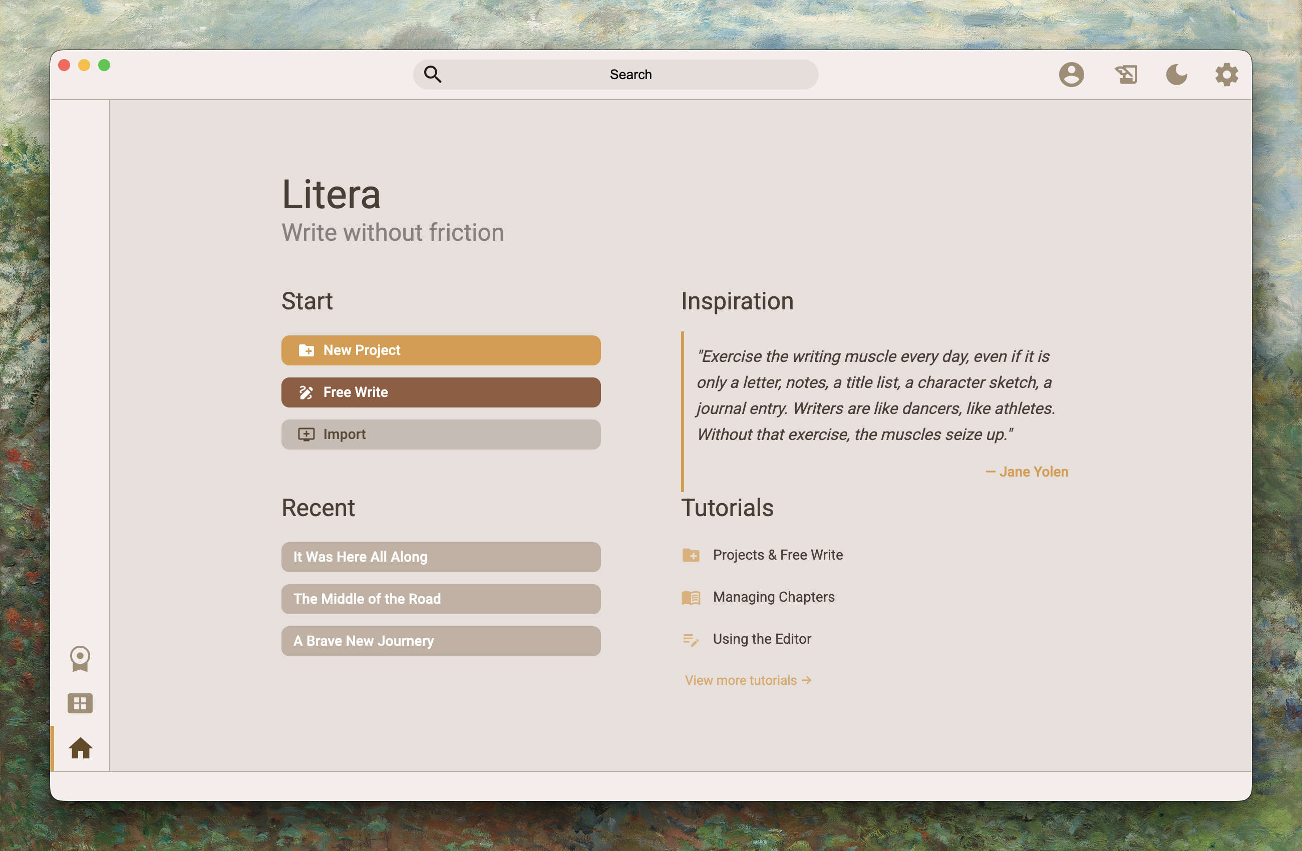 Litera app editor in light mode
